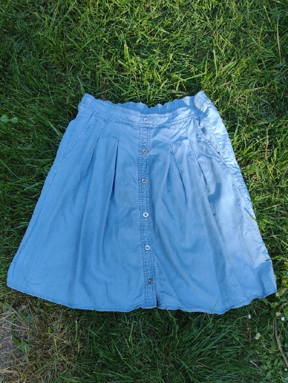Dex Light Blue Button-Front Cotton Circle Skirt